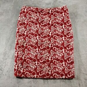 Talbots Skirt Women's 8 Red and White Crochet Lace Lined Pencil Skirt Work‎